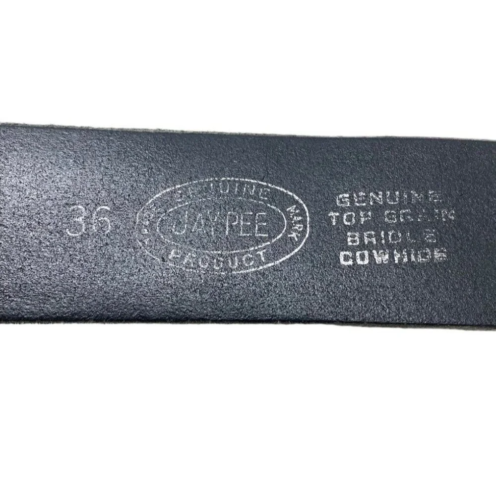 JP Jay-Pee Leather Casual Belt Black Mens Sz 36 Genuine Cowhide Leather NoBuckle
